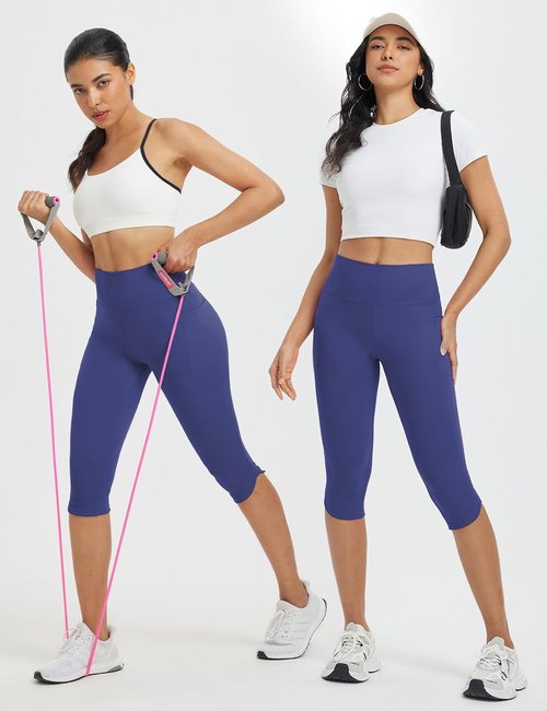 Baleaf Women's High-Waisted Capri Leggings - 17" Tummy Control with Pockets for Yoga & Gym