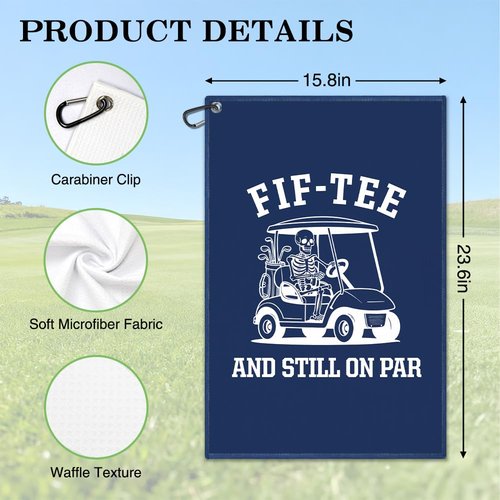 Juoqg Fif-tee and Still On Par Blue Golf Towel, Funny Skeleton Golf Bag Towel with Clip, 50th Birthday Gifts for Golfer Sport Fan, Halloween Golfing Gifts for Grandpa Dad, Golfing Accessories for Men