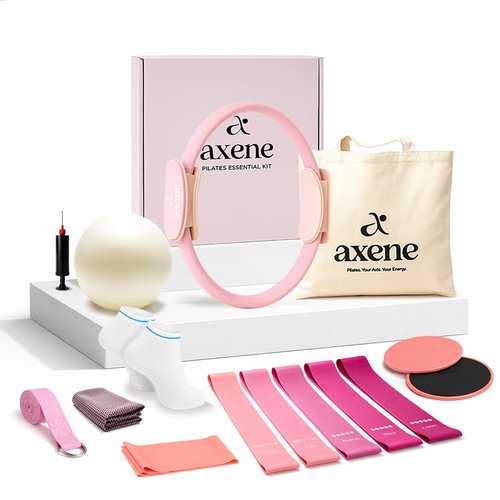 Axene At Home Pilates Kit for Women – Pilates Ring and Ball Set with Resistance Bands, Mini Ball, Exercise Guide & Carry Bag – Complete Pilates Essentials Kit for Home Workout