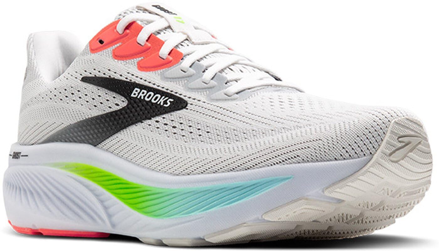 Brooks Men’s Ghost 17 Neutral Running Shoe - White/Pink Clay/Gecko - 10 Wide