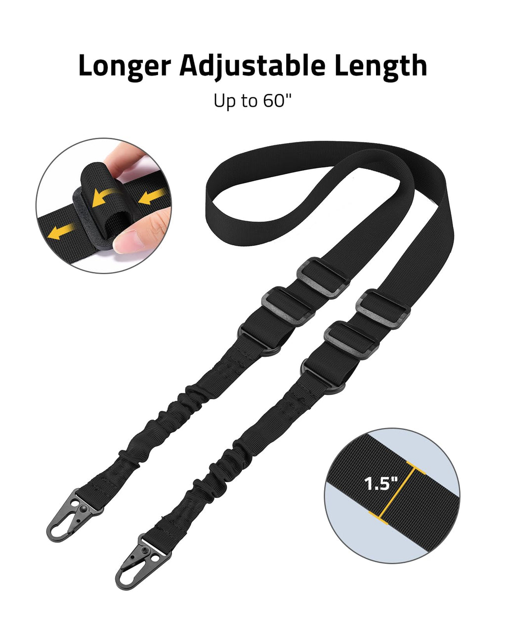 CVLIFE Two Point Sling with Removable Shoulder Pad Rifle Sling Adjustable Length Traditional Gun Sling with 2 Pack 1.25" 360° Rotation Swivels and Larger Opening Metal Hooks Black