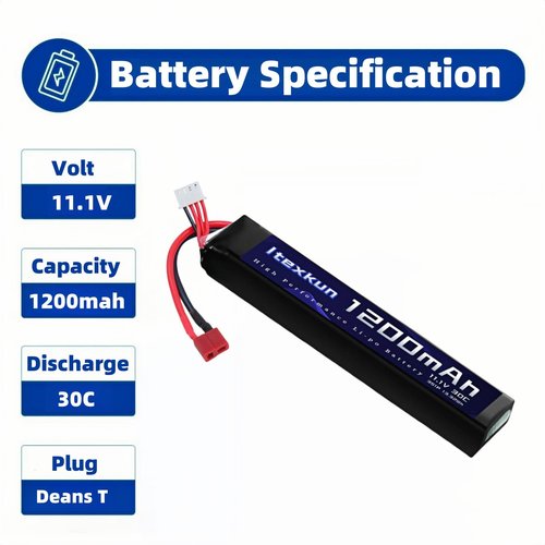 Itexkun Airsoft Lipo Battery 11.1V 1200mAh 30C T Plug High Discharge Rate Rechargeable Battery with 3S Charger for Airsoft Model Guns