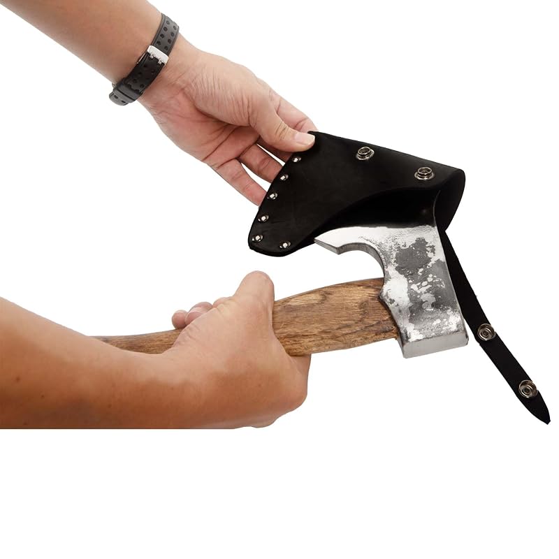Black Leather Hatchet Sheath with Adjustable Carabiner - 14x13cm Protective Axe Cover