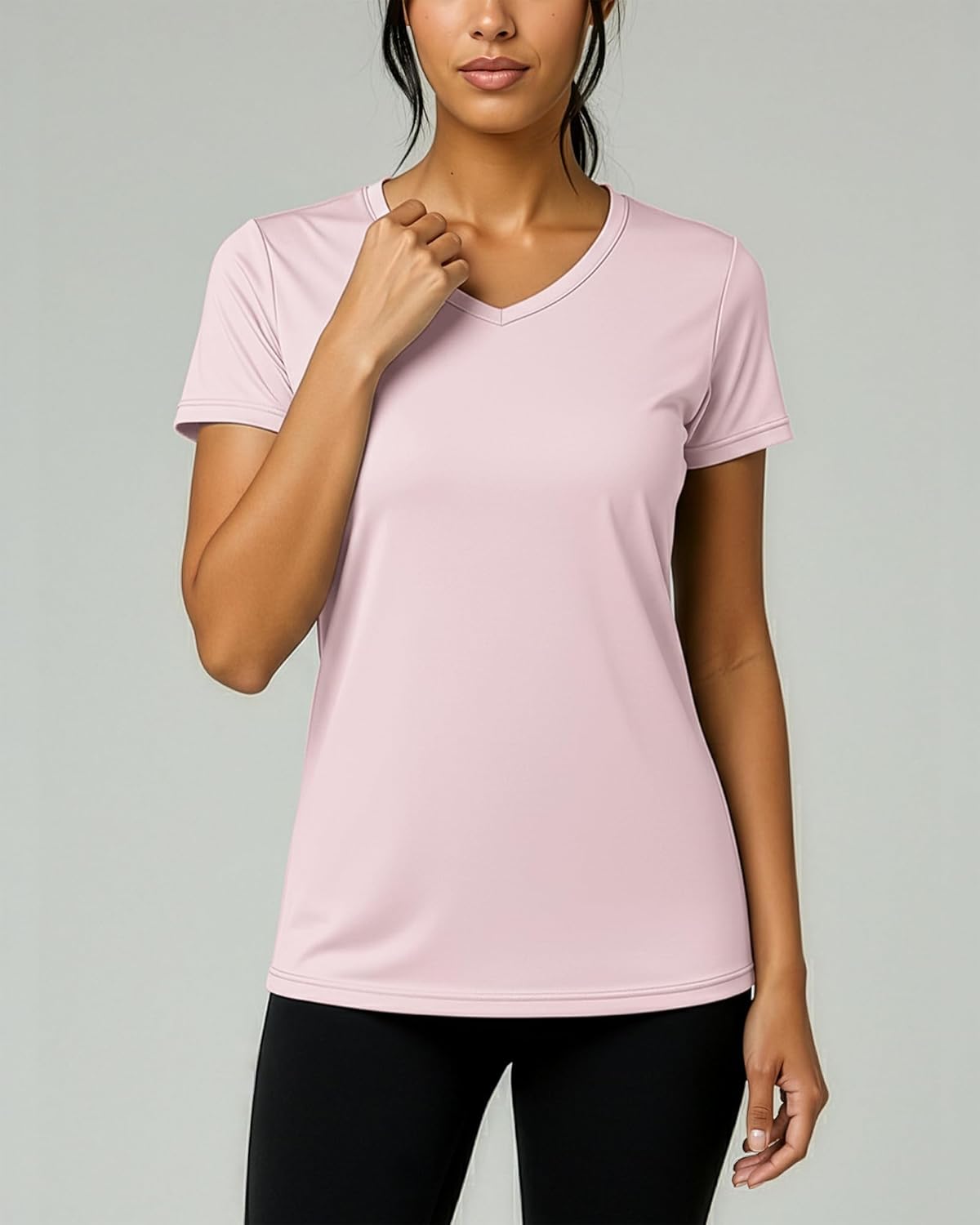 Real Essentials Women's Dry-Fit V-Neck Short Sleeve Workout Tee - 5 Pack | Plus Size Available