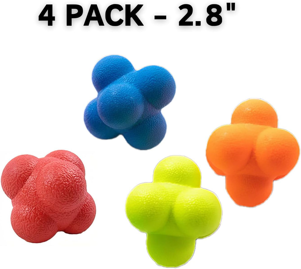 Reaction Balls 4 Pack - 2.8 Inch Reflex Training Equipment for Hand-Eye Coordination & Agility