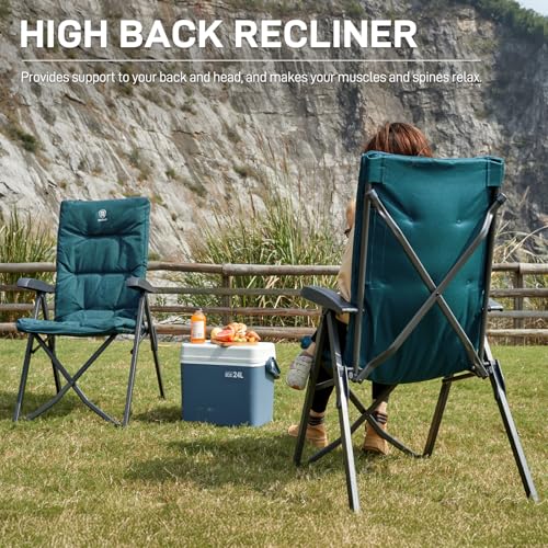 Ever Advanced Green Folding Camping Recliner Chair Fully Padded with Adjustable High Back Support for Adults