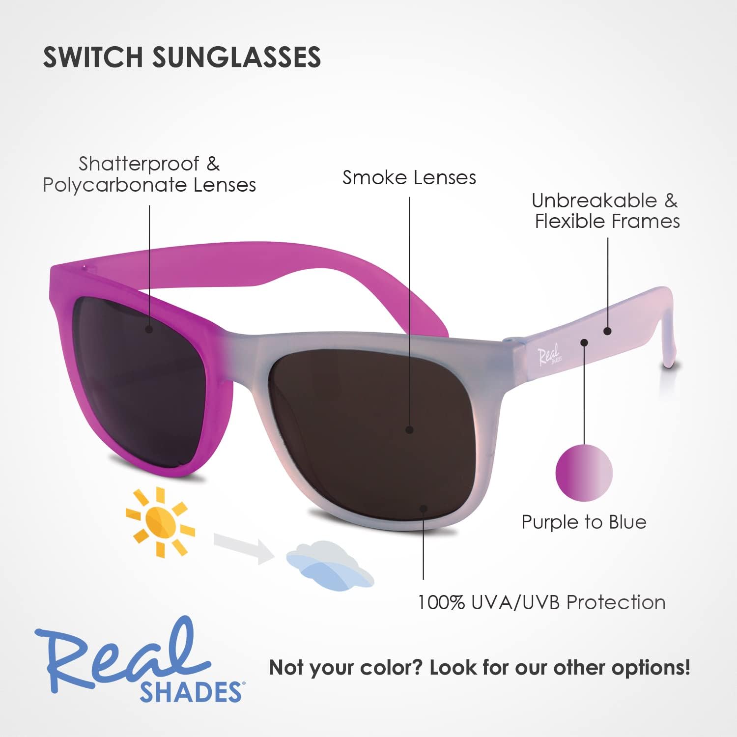 Real Kids Shades - Switch Sunglasses for Kids | 100% UVA/UVB Protection, Light Blue/Purple