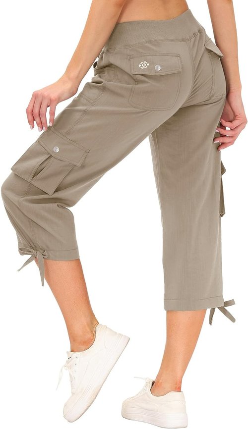 MoFiz Women's Cargo Capris - Lightweight Quick-Dry Hiking Pants with Pockets | Comfy Casual Travel Wear