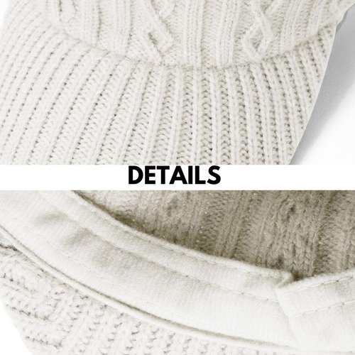 Knitted Baseball Cap for Winter, Wool-Blend Visor Beanie, Warm Outdoor Hat for Men and Women, Cold Weather Protection (US, Alpha, One Size, White)