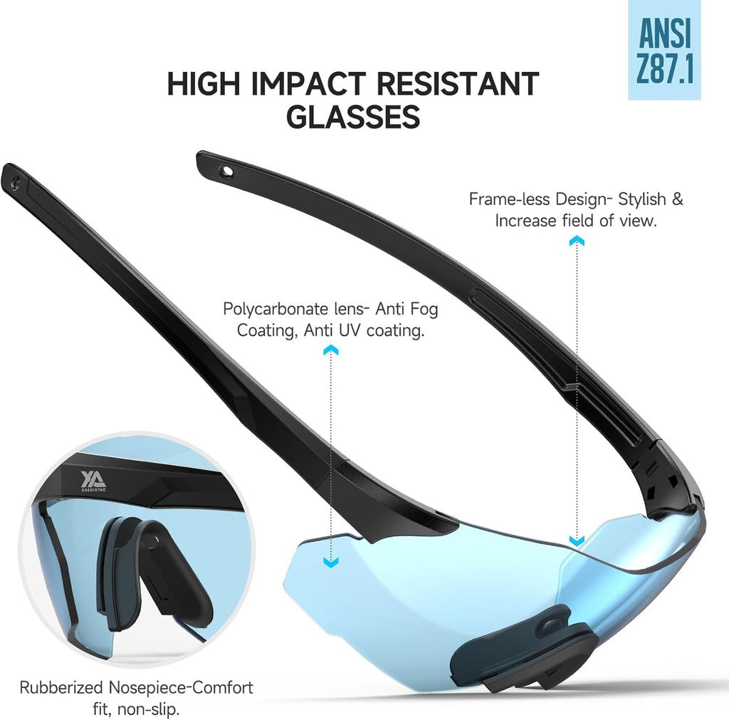 Xaegistac Safety Glasses - Anti-Fog Shooting Glasses with Wide Field of View & Soft Nose Pad | Ideal for Hunting & Airsoft