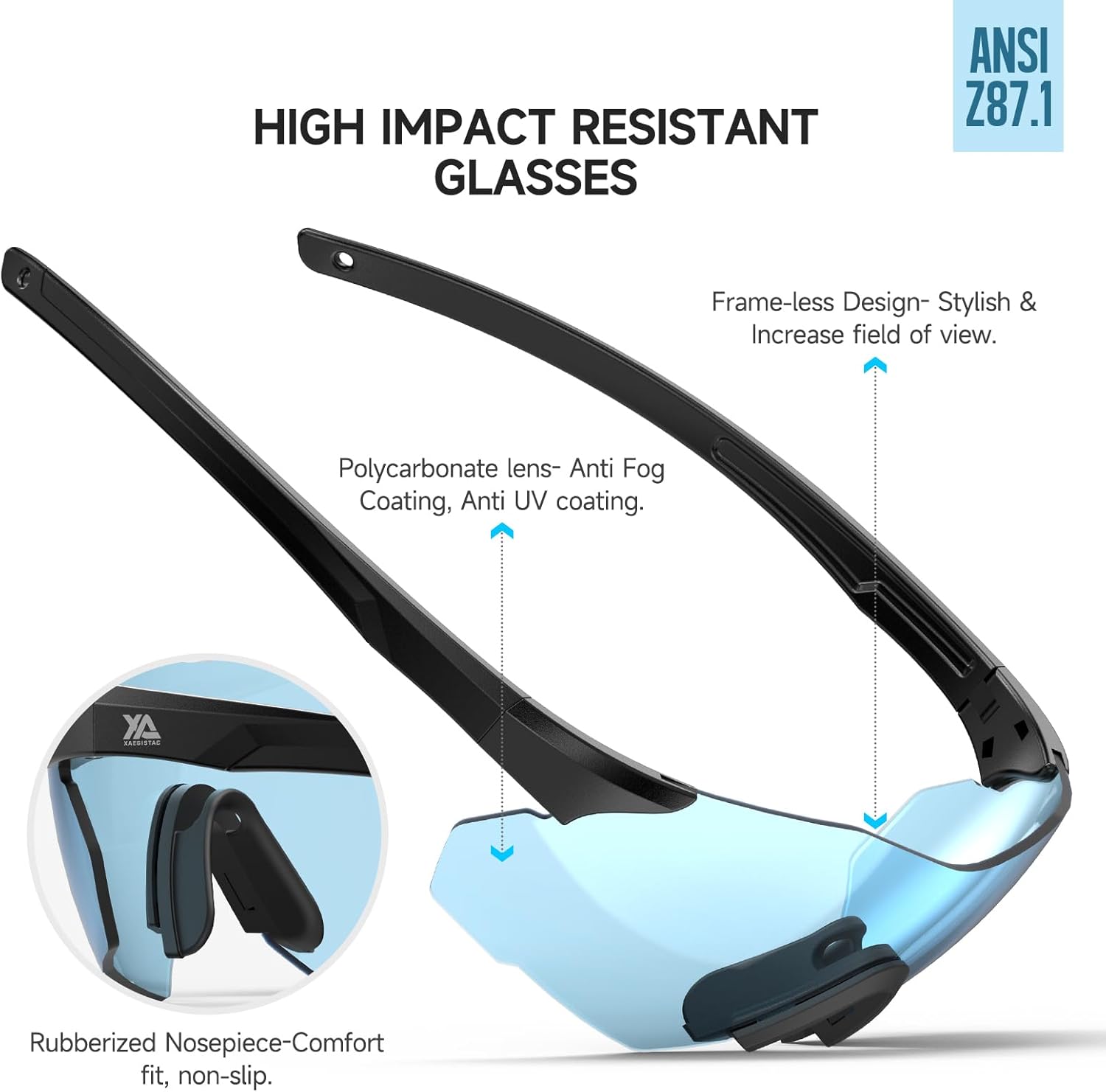 Xaegistac Safety Glasses - Anti-Fog Shooting Glasses with Wide Field of View & Soft Nose Pad | Ideal for Hunting & Airsoft