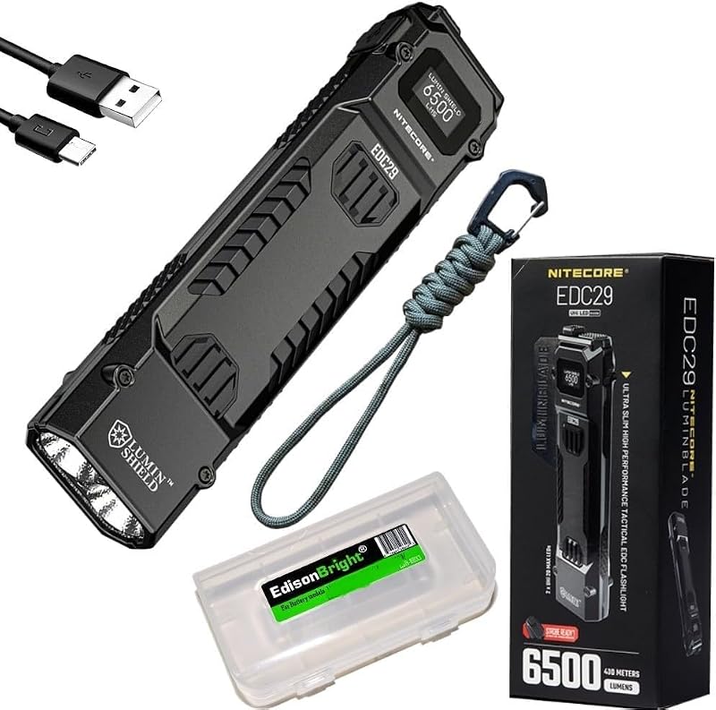 LED Flashlight with USB-C Rechargeable 6500 Lumens Flat Body Waterproof