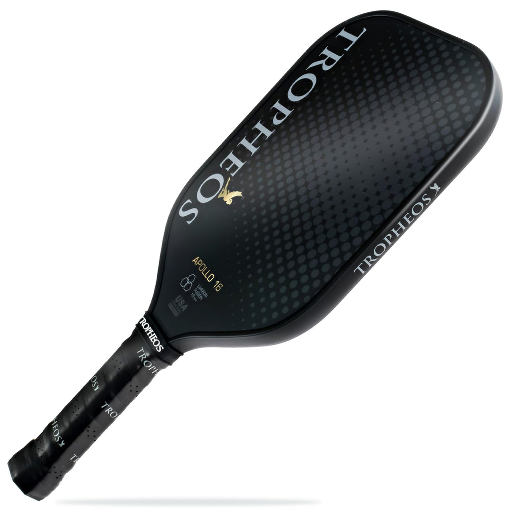 Tropheos Apollo 16 Carbon Fiber Pickleball Paddle | Wide Sweet Spot | Amplifies Spin & Control | USAPA Approved | Best Pickleball Paddles 2024 | Control Black - 16mm