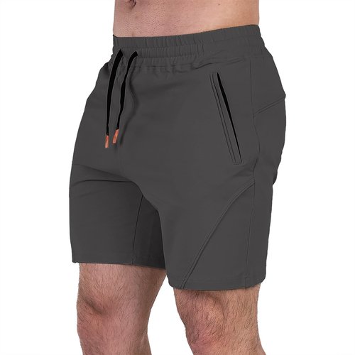 FIRSTGYM Mens Athletic Shorts 7 inch for Casual Running Sports Gym with Zipper Pockets Gunmetal Grey