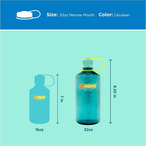 Nalgene 32 oz Narrow Mouth Water Bottle - BPA-Free, Durable & Leak-Proof | Lightweight Cerulean Color for Gym & Travel