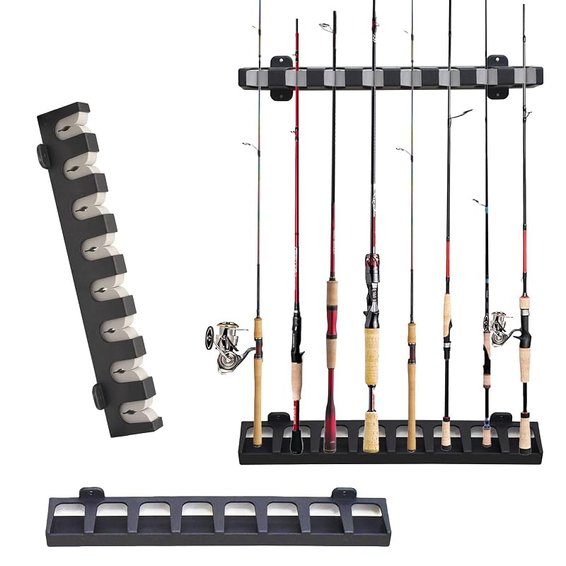Vertical Fishing Rod Holder Wall Mount - 8 Vertical, Gray/Red, Language LinguaNG