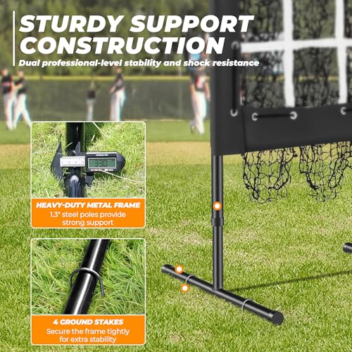 Black 9 Hole Baseball & Softball Pitching Net with Strike Zone - Portable Training Aid