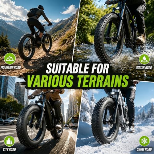 Kulifoo 26x4.0 Off-Road Electric Bike Tires 2 Pack – Fat Tire Mountain & Snow Bike Tubes & Levers Included
