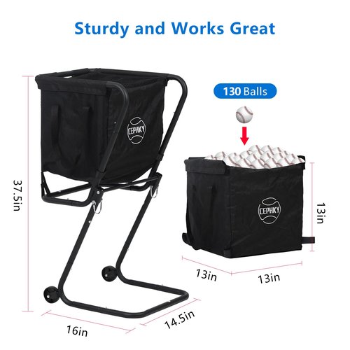 CEPHKY Portable Tennis Ball Hopper with Wheels, Foldable Ball Caddy Holder for Baseball, Pickleball, Softball and Tennis Balls, Large Capacity Basket for Easy Storage & Transport, Holds 100-150 Balls