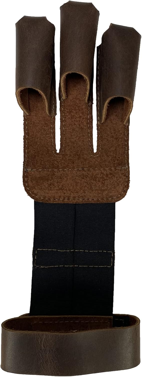 Three-Finger Archery Glove, Bow and Arrow Shooting, Target Practice, Accessory for Archers, Protection for Wrist & Fingers, Full Grain Leather, Handmade, Bourbon Brown