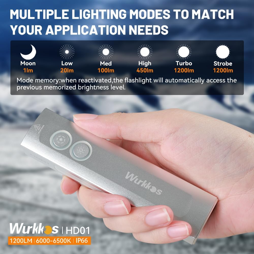 Wurkkos HD01 EDC Flashlight - 1200 Lumens Rechargeable with RGB & Green Light | Magnetic Pocket Light for Outdoors & Emergencies