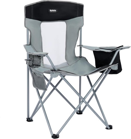 Byliable Camping Chair - Portable & Lightweight Folding Design with Drink Holder & Cooler Pouch | Gray/Black