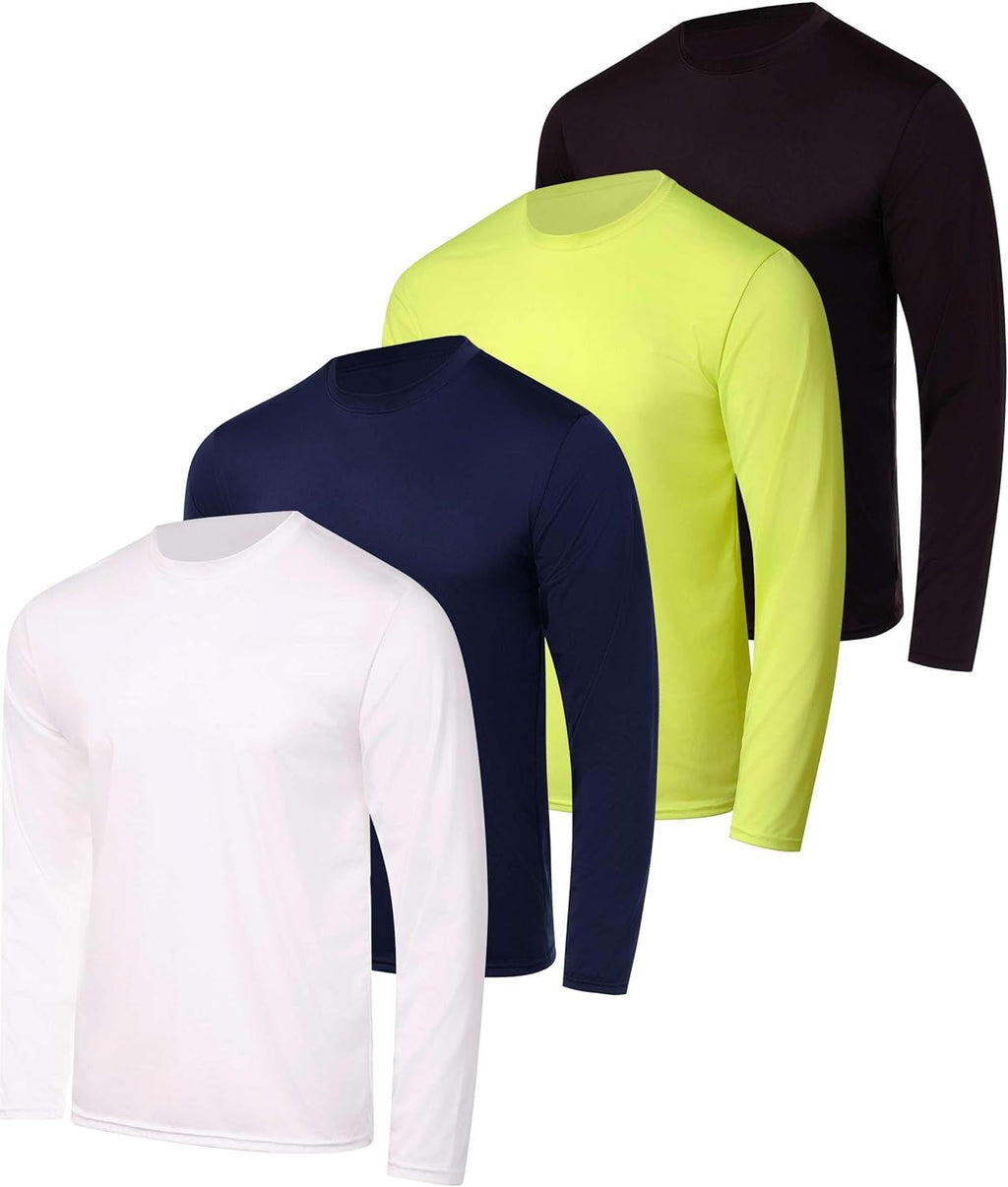 Real Essentials Men's Long Sleeve Dry Fit T-Shirts - UPF 50 Sun Protection for Hiking & Gym | 4 Pack