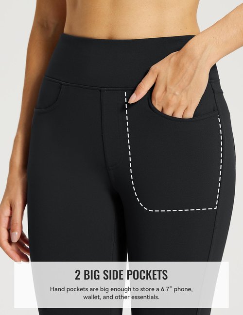 baleaf Jeggings for Women Fleece Lined Pants Thermal Warm Winter High Waisted Leggings 4 Pockets Waterproof Running Tights Black S
