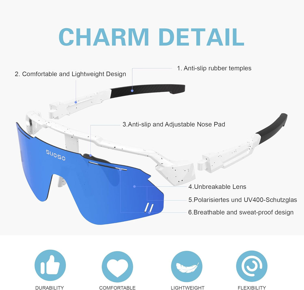 Suoso Kids Polarized Sunglasses - Lightweight Baseball & Cycling Glasses for Ages 6-12