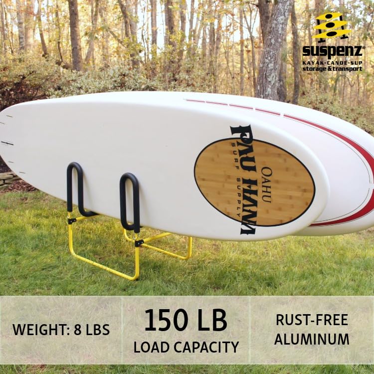 Suspenz Double-Up SUP Stand for 2 Paddleboards or Surfboards, Lightweight Aluminum, Yellow
