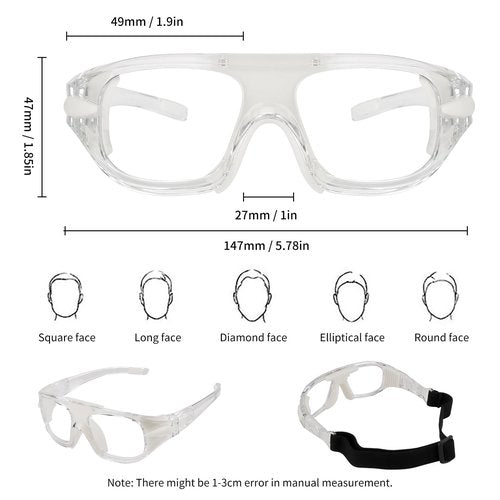 SooGree Sport Goggles Glasses Squash & Racquetball Goggles Basketball Glasses Adjustable Strap Resistant Impact (8043 Clear Frame White Pad)