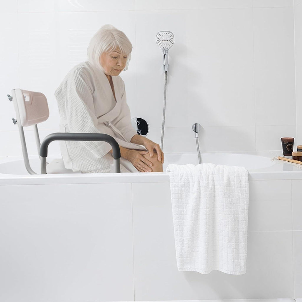 Vaunn Medical Deluxe Spa Shower Chair - Comfortable Bath Seat for Seniors | 350 lbs Capacity, White & Gray