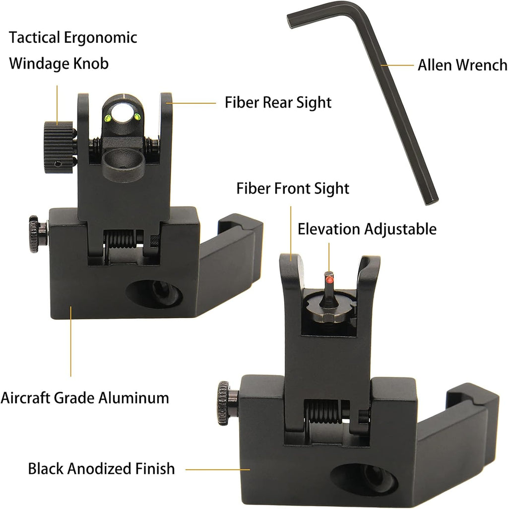 45 Degree Offset Flip Up Iron Sights - Low Profile Backup Fiber Optics with Red & Green Dots | Compatible with Picatinny Weaver Rails