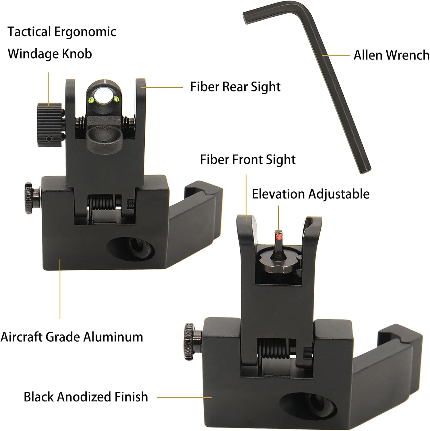 45 Degree Offset Flip Up Iron Sights - Low Profile Backup Fiber Optics with Red & Green Dots | Compatible with Picatinny Weaver Rails