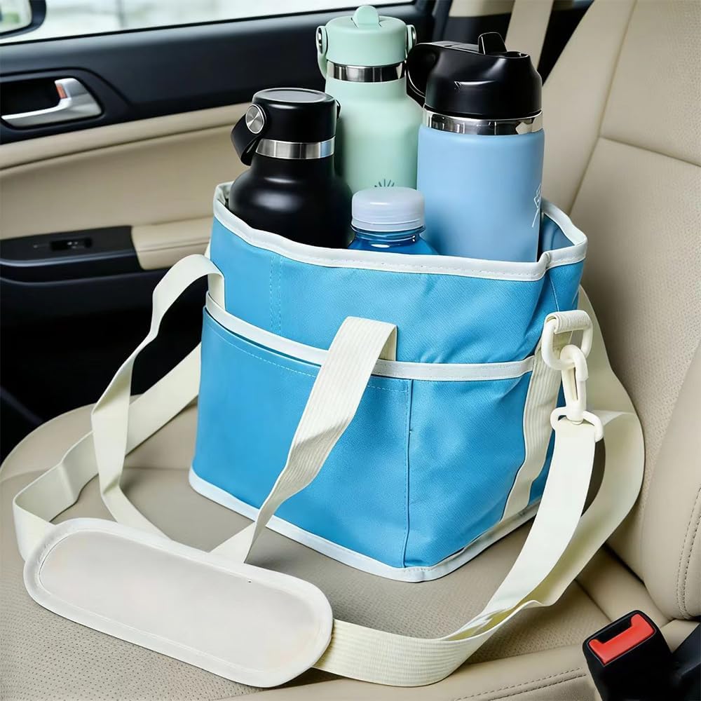 Skiennix Insulated Drink Carrier - Family Size 4 Compartment Tumbler Caddy with Adjustable Strap | Pink