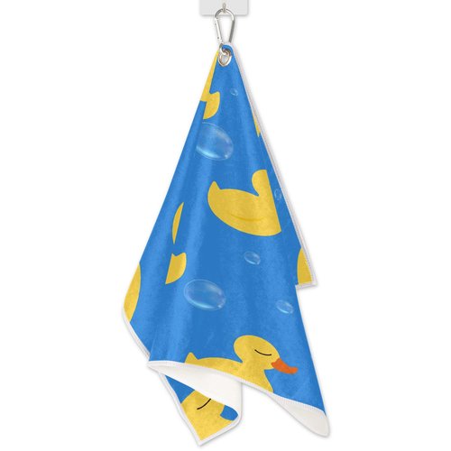 KOBLEN Rubber Ducks Golf Towel with Carabiner 24x15 inches Microfiber Durable Perfect for Cleaning Clubs and Balls Essential Golfing Accessory for Men and Women