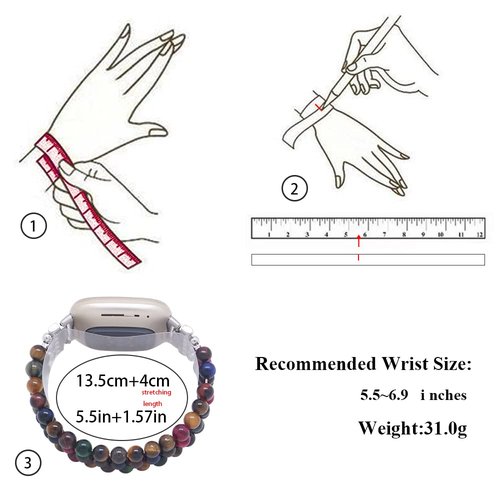 C&L Accessories Bands Compatible with Fitbit Versa 3 Bands/Fitbit Sense Bands for Women Men Beaded Gemstone Replacement Wristband Strap for Versa 3/Sense Smartwatch (Dark Rainbow Tiger Eye)