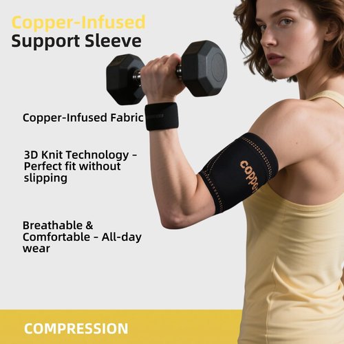 JIQUD Bicep Compression Sleeve, Copper-Infused Bicep Tendonitis Brace & Tricep Tendonitis Sleeve for Pain Relief Recovery,3D Knit Upper Arm Support for Men & Women