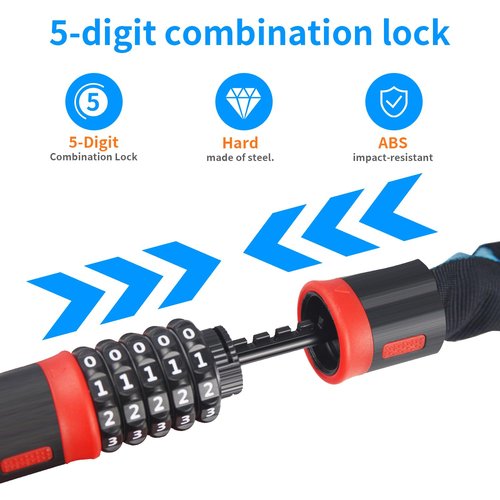 SISAV Heavy Duty Bike Chain Lock 3.2FT with 5 Digit Combination, 6mm Cut Resistant Chain for Bicycle, Ebike, Motorcycle, Scooter, Door and Fence (Grey)