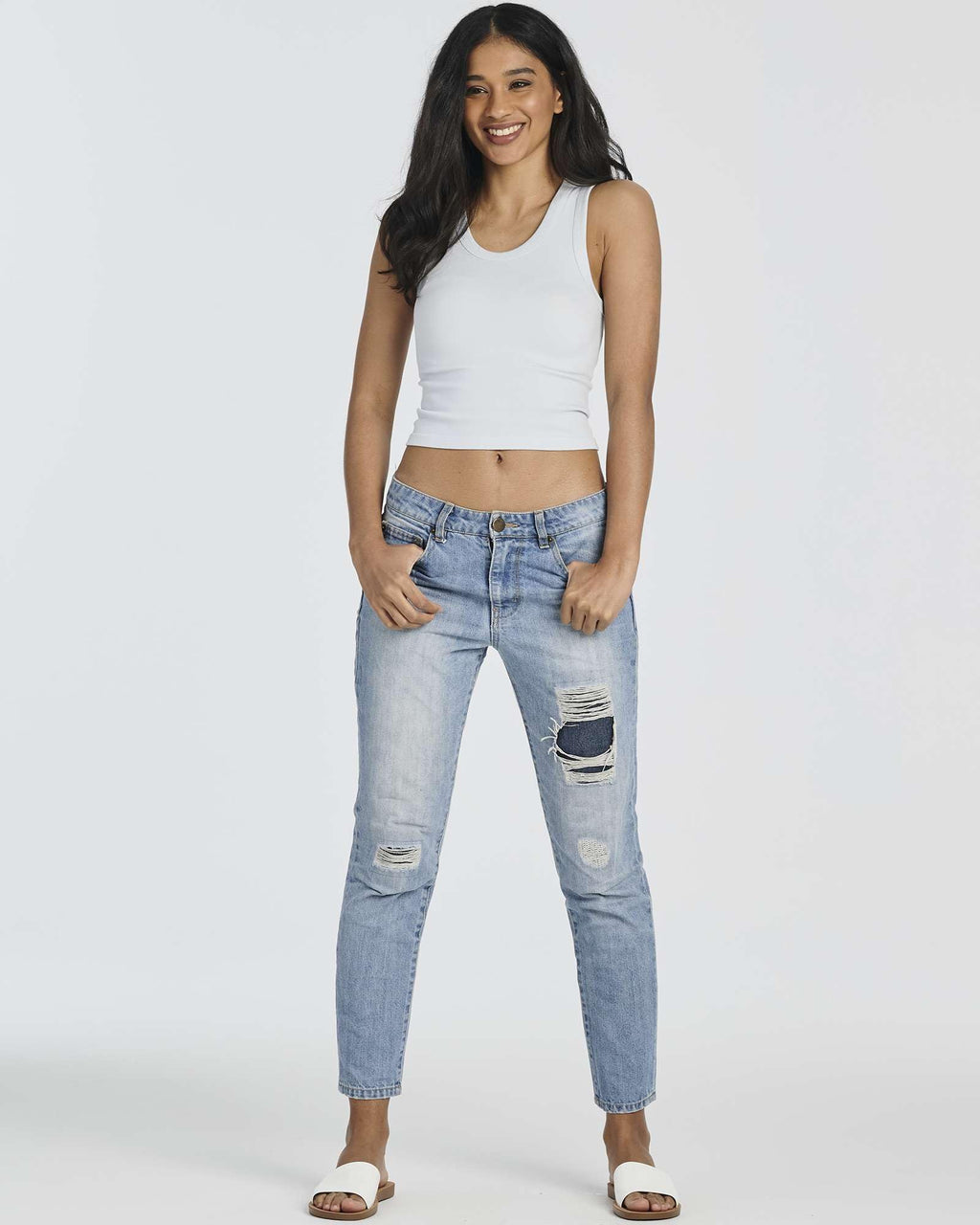 Real Essentials 5 Pack: Women's Seamless Ribbed Sleeveless Cropped Scoop Neck Tank Top - Casual Crop Top