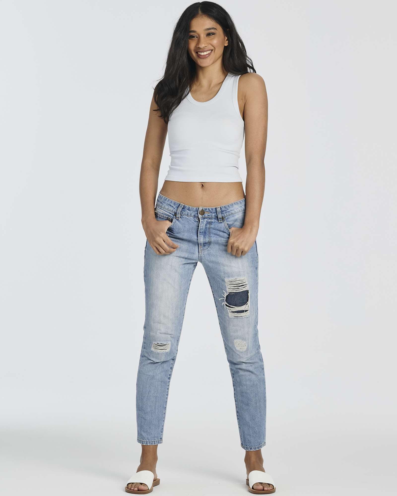 Real Essentials 5 Pack: Women's Seamless Ribbed Sleeveless Cropped Scoop Neck Tank Top - Casual Crop Top