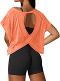 UNIANKIYA Open Back Workout Tops - Loose Fit Athletic Crop Tee for Women | Short Sleeve Gym & Yoga Shirt