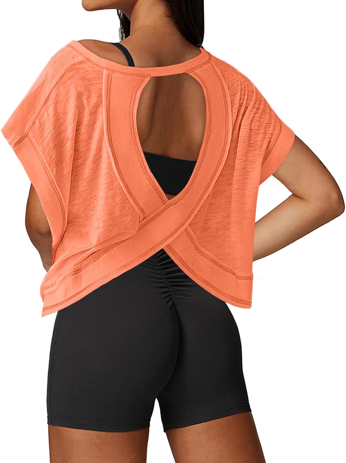 UNIANKIYA Open Back Workout Tops - Loose Fit Athletic Crop Tee for Women | Short Sleeve Gym & Yoga Shirt
