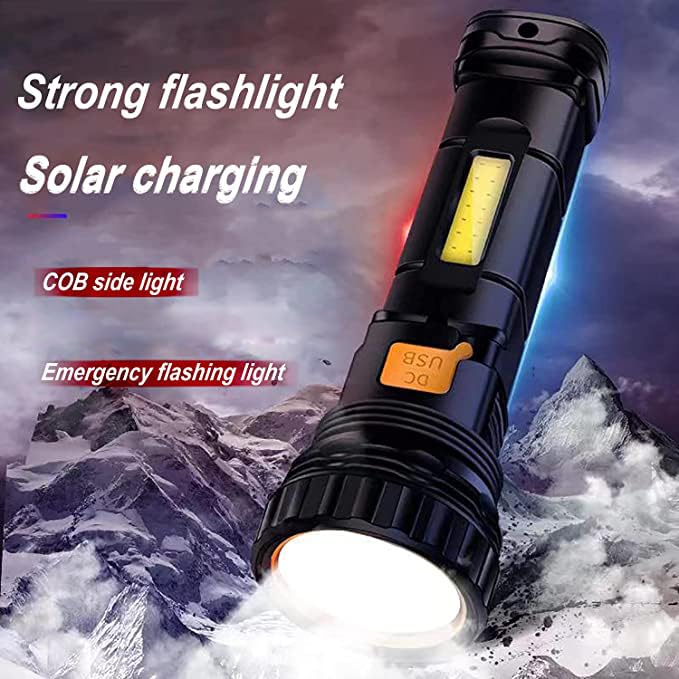 E-SHIDAI 6-Pack Black Solar Rechargeable LED Flashlights 1000 Lumens, Emergency Power Bank
