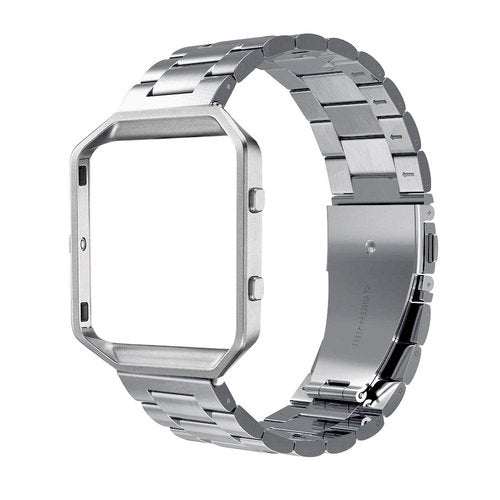 Simpeak Women Men Stainless Steel Band Strap with Stailess Steel Frame Compatible with Fitbit Blaze, Match Link Removal Tool, Silver