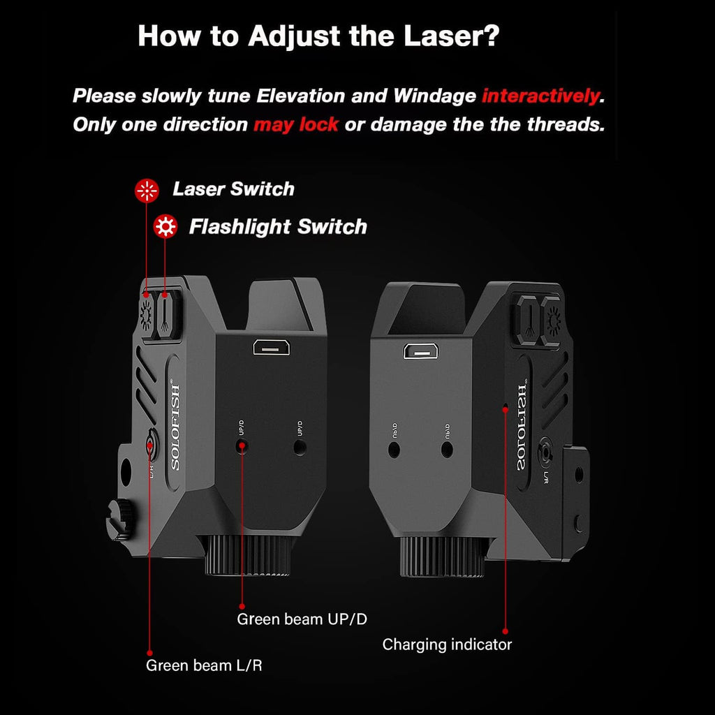 SOLOFISH Pistol Light - 500lm Rechargeable Aluminum Weapon Light with Purple/IR/Green Beam Combo