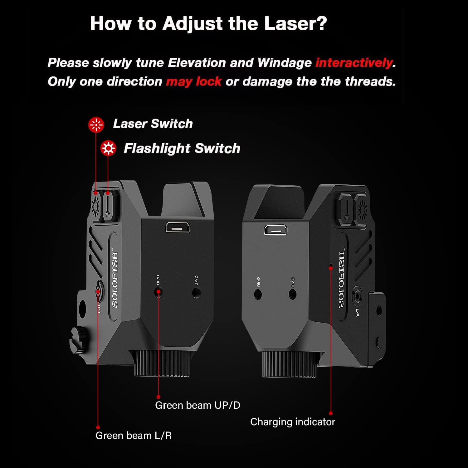 SOLOFISH Pistol Light - 500lm Rechargeable Aluminum Weapon Light with Purple/IR/Green Beam Combo