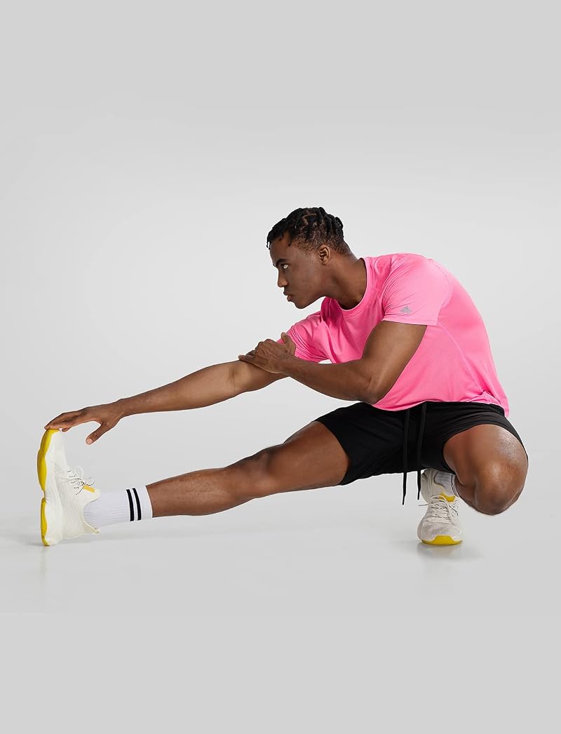 Zengjo Mens Quick Dry Short Sleeve Athletic T Shirt – Pink, Size Large