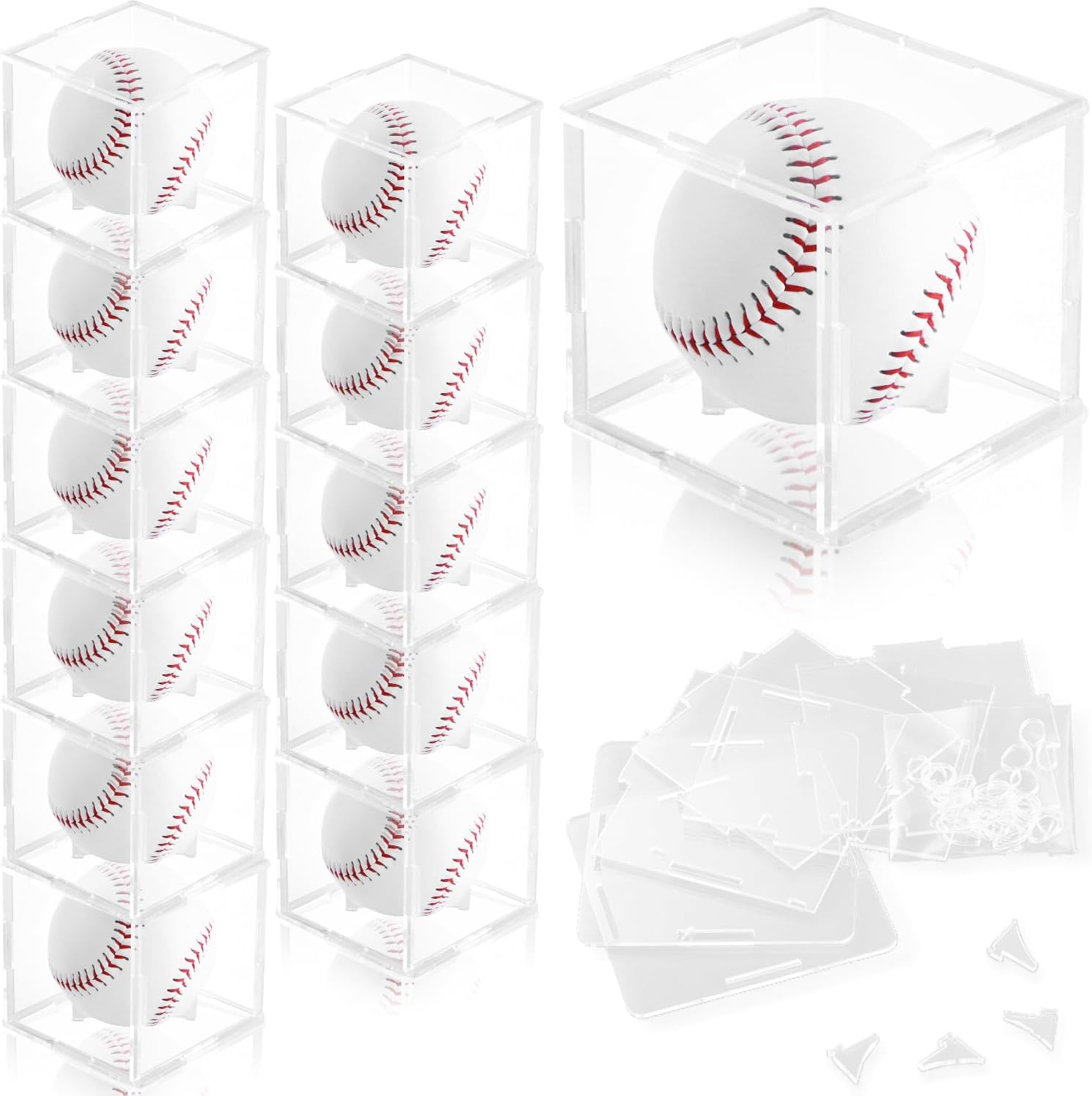 Skiennix Baseball Display Case - 12 Pack UV-Blocking Acrylic Holder for Signed Baseballs | 3.2 Inch Cube