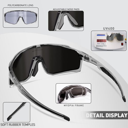 KAPVOE Polarized Cycling Glasses Men Women Mountain Bike Sunglasses MTB Glasses TR90 Sport Glasses Biking Sunglasses Bicycle Riding Goggles Road Cycling Sunglasses Running Golf Cycle Glasses Silver